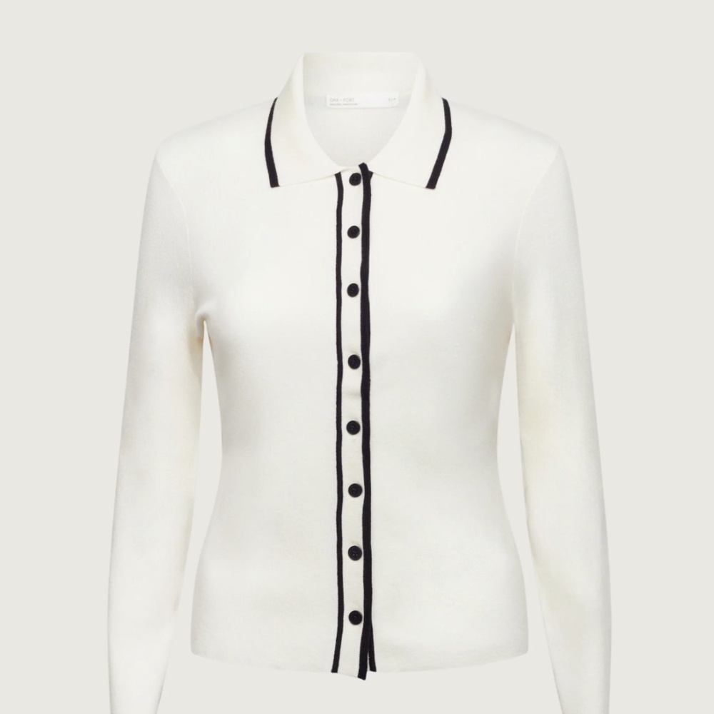 Oak + Fort CONTRAST TRIM BUTTON FRONT COLLARED CARDIGAN NWT